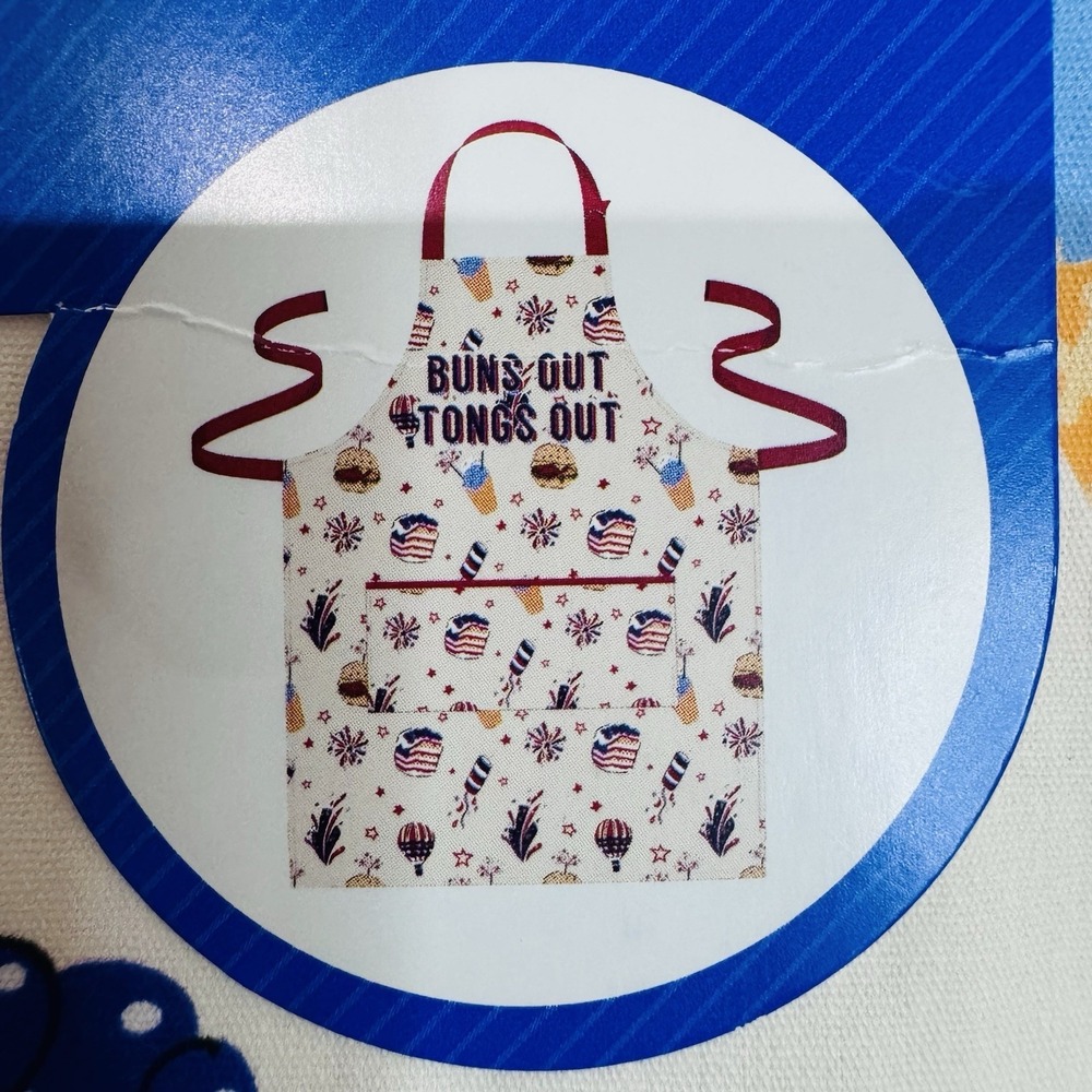 Patriotic Food Fireworks‎ Grilling Apron Celebrate Buns Out Tongs Out 29x27" NWT